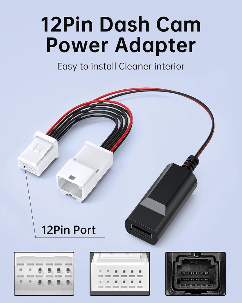 VASTHOME Dash Cam Power Adapter 12-pin Type A Compatible with Select Toyota Tacoma Highlander Sienna Honda Ridgeline Models Car DashCam Power Adapter with 3 USB Cable (5V/2A Output ONLY) - Image 3